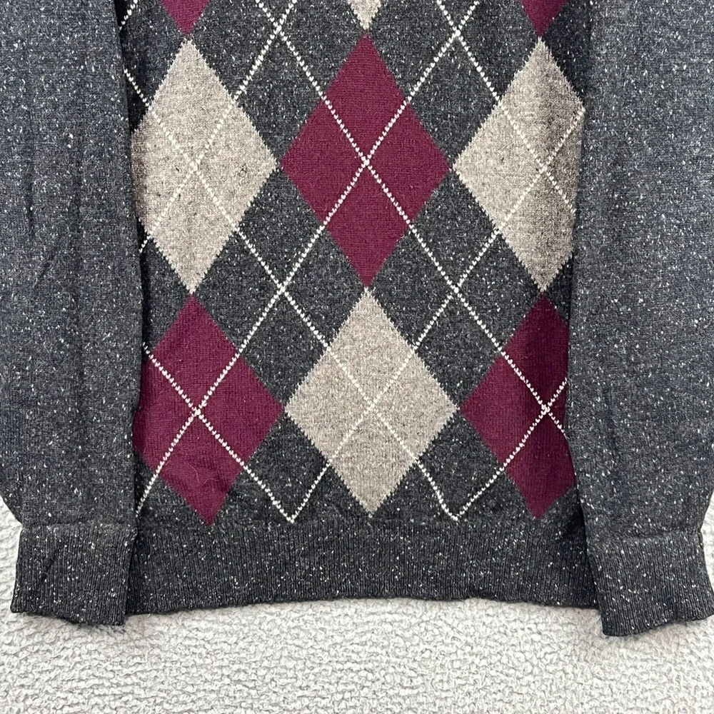 VTG LL Bean Sweater Mens L‎ 100% Lambswool Knit Scotland Grey White Fleck Argyle
